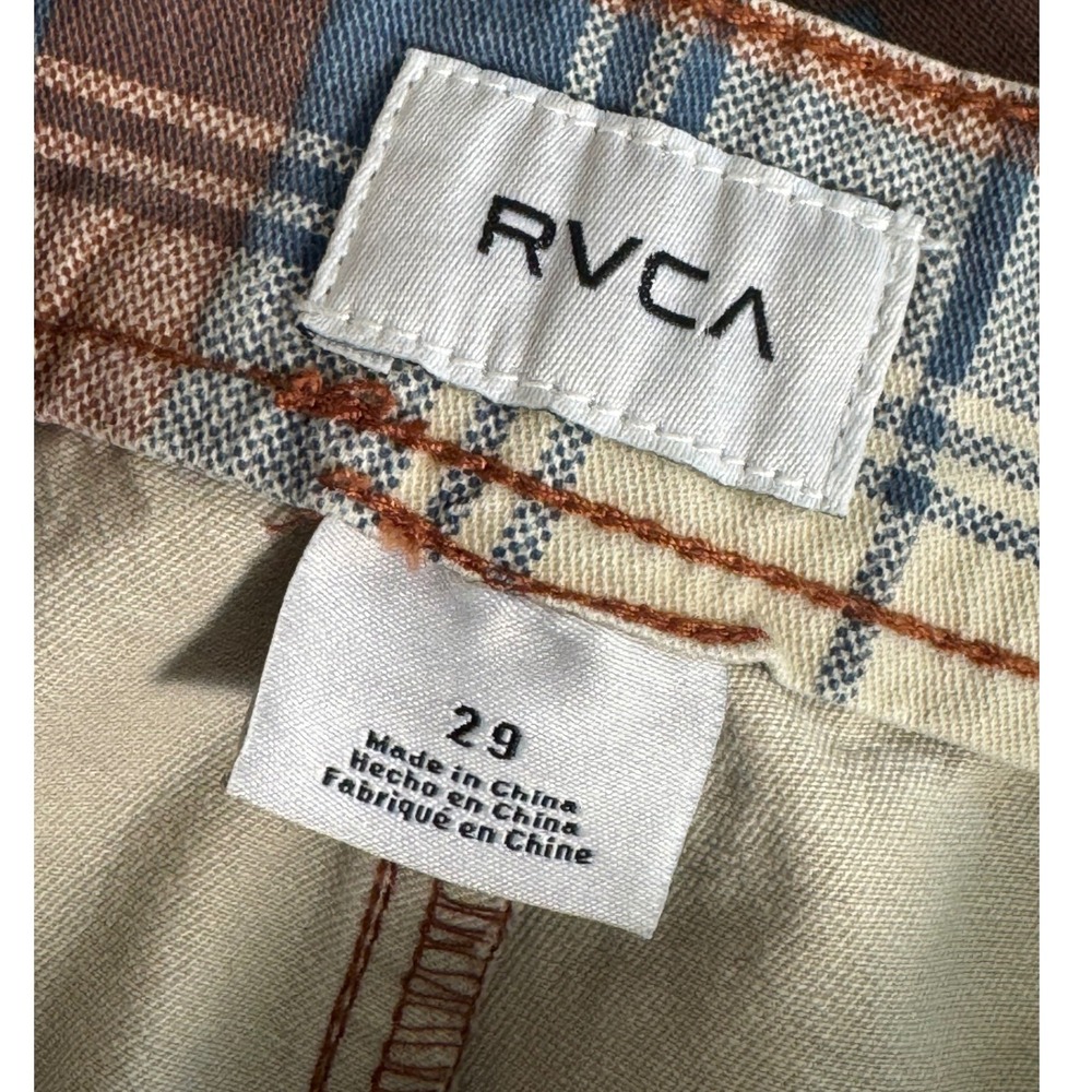 RVCA Womens Niku Plaid Wide Leg High Rise Cropped Pants Rust Blue Size 29 - Picture 6 of 14